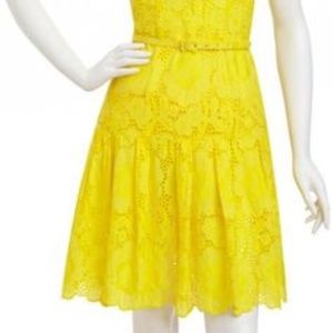 Nanette Lepore yellow eyelet Arriba belted dress